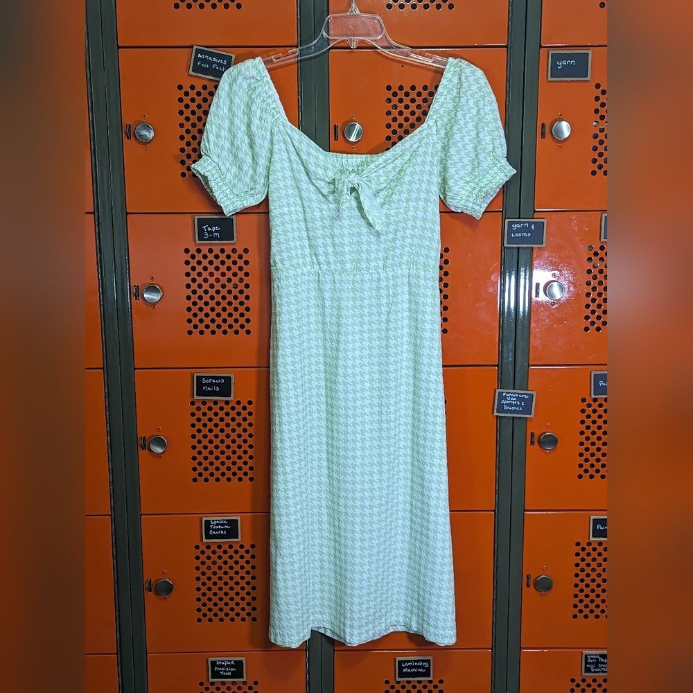 NWT Roxy Midi Dress Green White Houndstooth Pattern Size X-Small Women